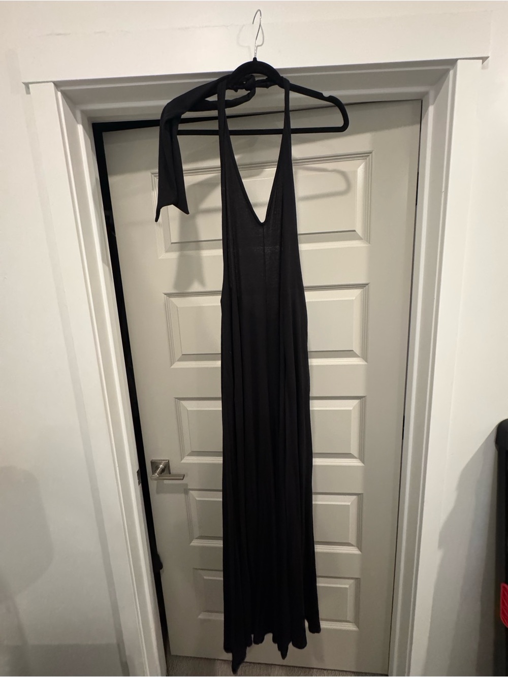 Black Halter Maxi jumpsuit with Deep V Neck